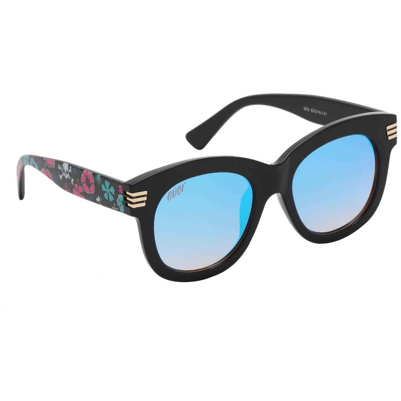 Women Big Round Frame Acetate Sunglasses Black Wildflower - Ever Collection NYC