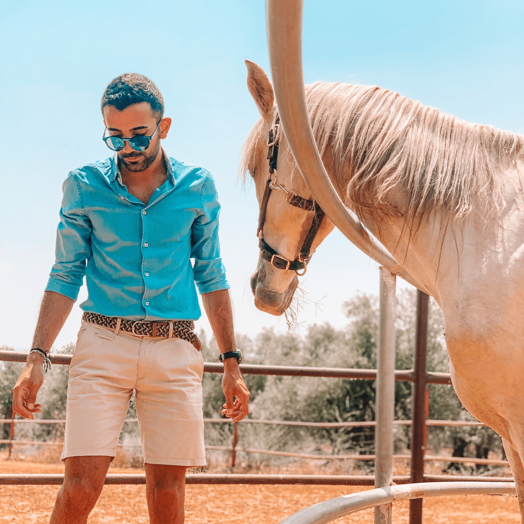 Khaki polo shorts outlet with horses